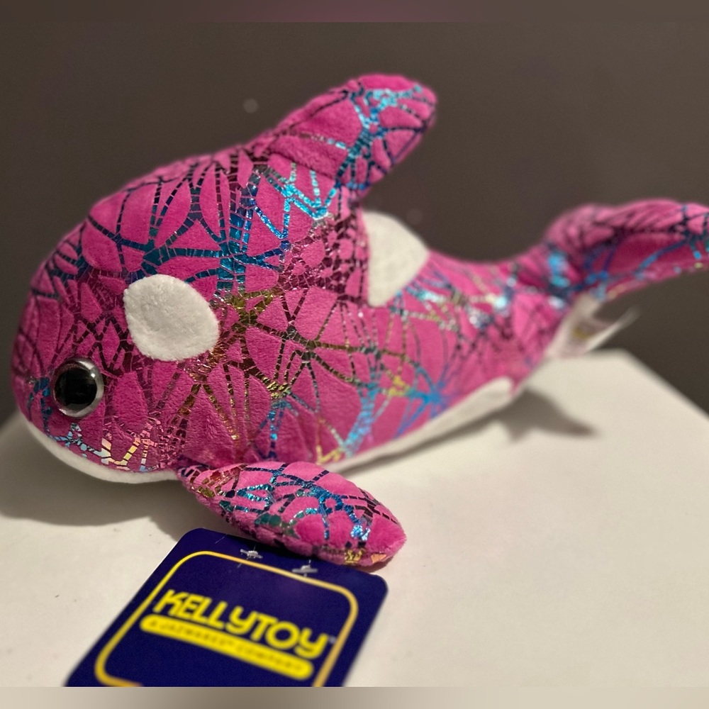 Kellytoy NWT pink whale with rainbow foil detail